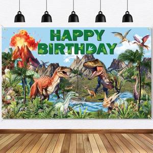 lot 4077 image: Ushinemi Dinosaur Birthday Decorations Dino Happy Birthday Banner, Dinosaur Themed Party Supplies for Kids 6 x 3.6 Feet