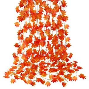lot 4090 image: CQURE 12 Pack Fall Leaf Garland, Hanging Vines Garland Artificial Fall Maple Leaves Thanksgiving Decor for Home Wedding Fireplace Party