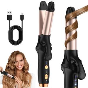 lot 4465 image: HCRTGAY Curling Iron,Cordless Rechargeable Curling Iron,Cordless Hair Curler(3 Gear),Travel Mini Straightener 4000mAh,USB Charge Battery Flat Iron and Curler 2 in 1 for Long Short Hair(Small & Black)
