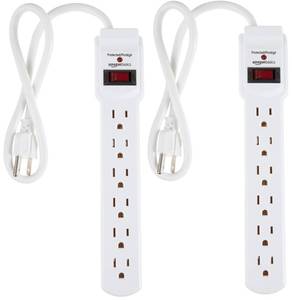 lot 4477 image: Amazon Basics Surge Protector Power Strip, 6-Outlet with 200J Protection, 2ft Extension Cord, Rectangle, White (2 Pack)