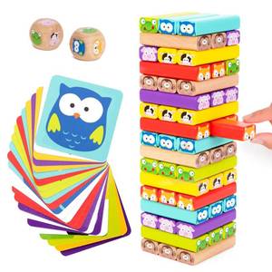 lot 4497 image: Nene Toys Wooden Tumble Tower Game with Animals & Colors, 4-in-1 Educational Family Board Game for Kids Ages 3-9, Creativity & Cognitive Skills Booster - Gift for Boys Girls 3 Years