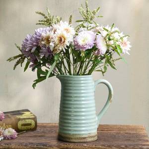 lot 5718 image: Quoowiit Ceramic Rustic Vase with Handle, Green Distressed Decorative Farmhouse Pitcher Vase for Home Decor Living Room Bedroom Kitchen Office Shelf Decor Centerpiece Table Decoration