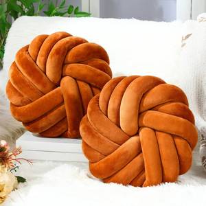 lot 5722 image: Fumete 2 Pcs 14 Inches Knot Pillow Round Throw Soft Plush Knot Ball Pillow Handmade Knotted Modern Home Decorative Cushion for Bed Bedroom, Sofa, Couch (Caramel Color)