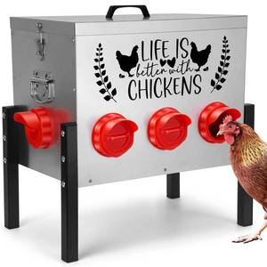 lot 5725 image: TGEYD 50LB Large Automatic Chicken Feeder �� 8 Feeding Ports, No-Waste Poultry Feeder, with Adjustable Legs & Locking Lid