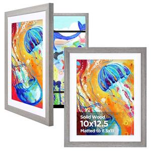 lot 5728 image: KINLINK 10x12.5 Kids Art Frame Set of 2, Solid Wood Kids Artwork Frames Changeable with Front Opening Hold 150 Pictures, Art Frames for Kids Art with Mat��without Mat 10x12.5 Picture Frame Grey