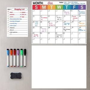 lot 5732 image: 3 Pack Dry Erase Magnetic Calendar for Refrigerator - Monthly & Blank & Daily Planner Magnet Whiteboard for Fridge Wall - Shopping, MealMenu, to Do List, Family Schedule Planning Board (9CO-3RIKO)