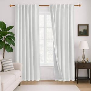 lot 5754 image: Deconovo 100% Blackout Linen-Blend Curtains 52 x 84 (2 Panels, White) �� Thermal Insulated, Noise Reducing �� 3-Way Hanging (Rod PocketBack TabHooks) for Bedroom & Living Room