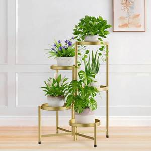 lot 5759 image: iDavosic.ly 5 Tier Large Plant Stand Indoor, 10 Inch Wide Tall Corner Metal Plant Stands Outdoor for Multiple Plants, Folding Tiered Flower Display Holder Rack Shelf, Gold