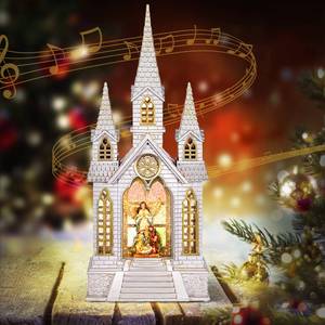 lot 5768 image: Church Snow Globe Lighted,Christmas Snow Lantern,Angel holy Family Nativity Christmas Eve Glitter Snow Globe with Musical,Christian Decorations Indoor,2 Way Powered
