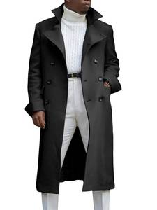 lot 5771 image: Ebifin Mens Notch Lapel Double Breasted Long Trench Coat Casual Cotton Blend Peacoat size XXL