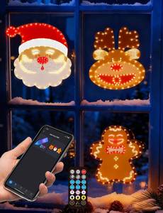 lot 5773 image: 3Pack 12in Smart Christmas Window Lights Decorations with RemoteApp, Lighted Santa Face, Reindeer, Gingerbread Man, Timer, Music Sync, Dimmer, Holiday Indoor Outdoor Wall Door Glass Decorations