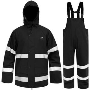 lot 5774 image: Rain Suits for Men Waterproof Rain Jacket Coat Pants Heavy Duty Women Fishing Rain Gear Workwear (BlackHi-Vis, Large)