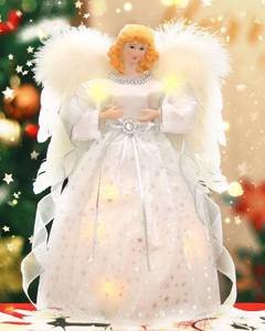 lot 5776 image: YULISKY Angel Christmas Tree Topper, 12.6 White Angel Treetopper, 10-Light Angel Tree Topper with Wings, Indoor Christmas Decors, Xmas Home Ornaments (White)