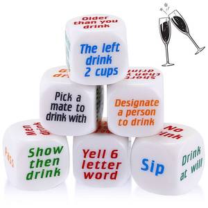 lot 6025 image: Hanaive 6 Pcs Drinking Dice Bar Rolling Decider Bachelorette Party Game Drunk Frenzy for Adults Party Family Friends Gathering Adult Favor Games(Basic Dice,White)