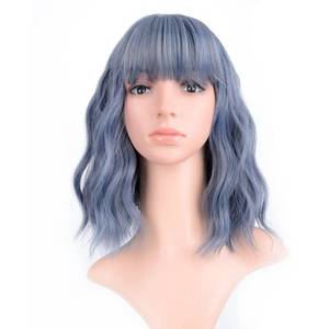 lot 6031 image: VCKOVCKO Wavy Wig Short Bob Wigs With Air Bangs Shoulder Length Womens Short Wig Curly Wavy Synthetic Cosplay Wig Pastel Bob Wig for Girl Colorful Costume Wigs(12, Mix Blue)