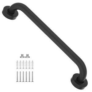 lot 6033 image: 16 Inch Matte Black Shower Grab Bar-1 Diameter, iMomwee Stainless Steel Elderly Safety Bars, Bathroom Shower Balance Bar, Wall Handrail Support, Handicap Senior Disabled Pregnant Assist Bath Handle
