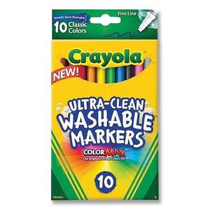 lot 6034 image: Crayola Ultra-Clean Washable Markers, Fine Line Multicolor, 10 Count