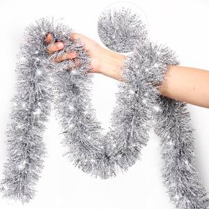 lot 6047 image: 50 Feet Silver White Christmas Tinsel Garland Christmas Decorations, Thick Metallic Twist Shiny Hanging Tinsel Garlands for Xmas Tree Decor Stairs Mantle Fireplace Home Indoor Holiday Party Supplies