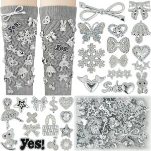 lot 6064 image: DoDoBeads 81 Pcs Junk Socks Charms Kit, Silver Shoe Charms for Sneakers, Brooches and Pins for Women, ShoeCharms with Bows, Sneakers DIY Kit with Pearls Rhinestones