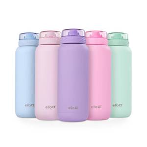 lot 6070 image: Ello Cooper 32oz Stainless Steel Water Bottle with Straw and Carry Handle, Double Walled and Vacuum Insulated Metal, Leak Proof Locking Lid with Soft Silicone Spout, Reusable, BPA Free, Lilac
