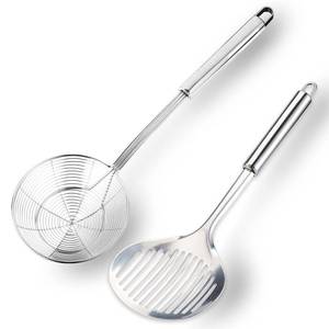 lot 6081 image: Multi Kitchen Utensil Stainless Steel Cooking Skimmer Slotted Fish Turner Spatula Spoon Colander Drain Water Filter Spoon Ladle Spider Strainer Skimmer Ladle for Cooking &Frying (2pcs)