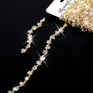 lot 6092 image: 2 Yards Rhinestone Trim Crystal Applique Strips Clothes Bling Sewing Embellishments Rhinestone Trim String for Crafts Gold Crystal Chain for DIY Wedding Cake Jewelry Necklace Bags Parties Bouquet