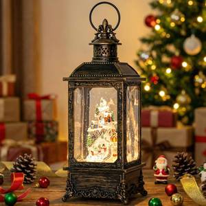 lot 6094 image: Christmas Village Snow Globe Lighted Snowy Mountain Village Scene, Musical Snow Water Lantern Swirling Glittering Home Decoration and Gift, Battery Operated or USB Powered