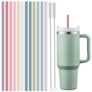 lot 6099 image: A12-Pack Silicone Reusable Straws for Stanley 40 oz 30 oz Cup Tumbler, 12.2 inch Long Replacement Straws with 2 Cleaning Brushes