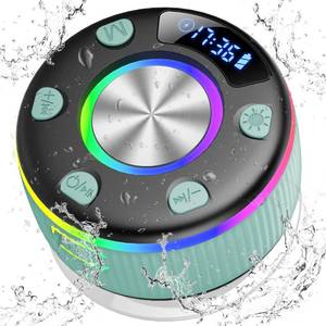 lot 6102 image: Bluetooth Shower Speaker, Portable Bluetooth 5.3 Speakers Wireless with Time Display, IP7 Waterproof Speakers with RGB Light, Suction Cup, Mini Stereo Speaker for Bathroom Party Beach Outdoor, Green