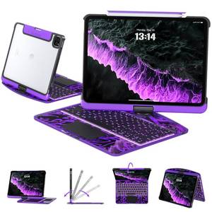 lot 6123 image: Transparent Case with Keyboard for iPad 11th Gen 11 Inch.(A16, 2025) & 2022 iPad 10th Gen 10.9 Inch,7-Color Backlit,Wireless Keyboard, 360°Rotating,with trackpad,Pencil Holder,with Shortcuts,Purple