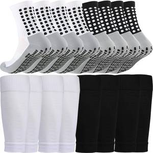 lot 6133 image: A4 Set Soccer Grip Socks,Shin Guard Sleeves for Football Basketball for Men and Women BlackWhite One Size (4 Set (BlackWhite))