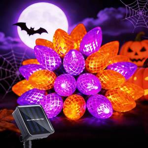 lot 6139 image: L LAMPOP C7 Solar Powered LED Christmas String Lights 50 LED Waterproof Strawberry String Lights Green Wire Lights String for Outside Patio Wedding Party Decor (Orange&Purple)