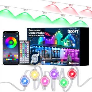 lot 6145 image: RGB Permanent Outdoor Lights, 300FT Smart LED Eaves Lights with APP & Remote Control, IP67 Waterproof Outdoor String Lights for Christmas, Halloween,Party, Garden, Patio, House Decor(2 Rolls of 150FT)