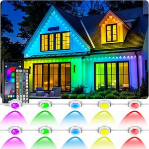 lot 6148 image: 100FT Permanent Outdoor RGB Lights - Waterproof Smart LED Eaves Lights with AppRemote Control, Music Sync & DIY Scenes, Perfect for Christmas, Halloween, Parties & Daily Decor, Ideal for House Roof