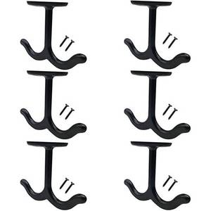 lot 6152 image: NNNJunhua Zinc Alloy Ceiling Double Hook Cabinet Wardrobe Coat Towel Hat Hook Hooks Under Cabinet Shelf 6 Pieces (Black)