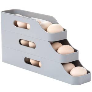 lot 6154 image: Li&Zhao Rolling Egg Dispenser for Refrigerator - Automatic Egg Holder for Fridge Space Saving Egg Tray Organizer for Countertop, Kitchen Storage(Gray)