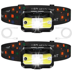 lot 6158 image: MIOISY Headlamp Rechargeable, Ultra Bright LED Head Lamp Flashlight with White Red Light, 2 Pack Motion Sensor Waterproof Headlight, 8 Modes Lights for Camping Fishing Running