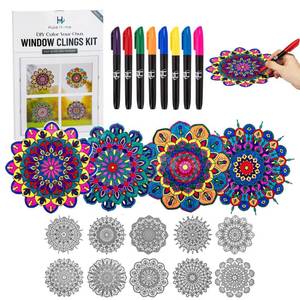 lot 6163 image: Hula Home Stained Glass Mandala Art Kit - DIY Window Clings with Markers, 10 Suncatchers - Perfect Hobby for Adults, Kids, Teens & Seniors - Ideal Gift for Beginners, Women & Elderly