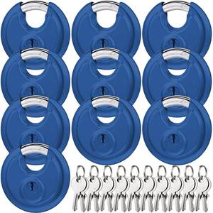lot 6166 image: Shimeyao 10 Pcs Discus Padlocks Keyed Alike, 2-34 Inch Wide, Stainless Steel Round Lock with Same Key, Heavy Duty Waterproof & Rustproof Storage Lock, for Storage Unit, Sheds, Garages(Blue)