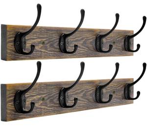 lot 6180 image: IBosins Wall Mounted Coat Rack, 2 Pack Metal Wood Coat Rack with 8 Black Rustic Hooks for Scarf, Bag, Towel, Key, Cap, Cup, Hat