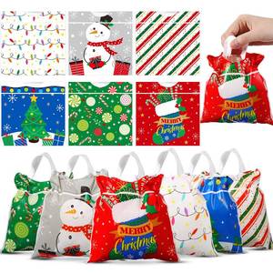 lot 6189 image: Funnymoom 60 Pcs Christmas Candy Bags Plastic Christmas Drawstring Treat Goodie Gift Bags for Kids Small Red Green Snowman Xmas Party Favors for Xmas Holiday Theme Party Favors Supplies