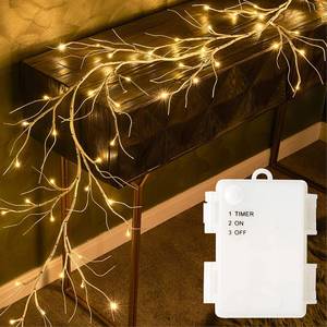 lot 6192 image: Fudios Lighted Birch Garland with Timer 48 LED Fairy Lights 6ft Battery Operated for Mantle Decor, Lit Christmas White Twig Garland Winter Home Wall Decoration Indoor Outdoor Use 1 Set