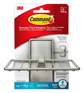 lot 6465 image: Command Soap Dish for Shower, Damage Free Hanging Bathroom Soap Dish, No Tools Bar Soap Holder, 1 Satin Nickel Soap Dish and 2 Water-Resistant Command Strips