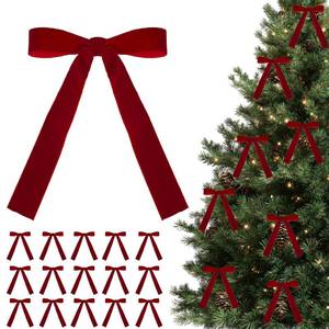 lot 6470 image: A24PCS Red Velvet Bows for Christmas Tree, Christmas Red Velvet Bows Ornaments, for Tree Home Party Garland Holiday Decor (A)