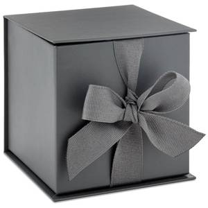 lot 6494 image: Hallmark Small Gift Box with Bow and Shredded Paper Fill (Gray 4 inch Gift Box) for Weddings, Graduations, Birthdays, Fathers Day, Groomsmen Gifts, All Occasion