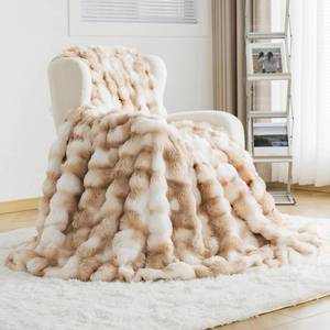 lot 6497 image: OMERAI Faux Fur Throw Blanket for Couch, Soft Fuzzy Blanket, Thick and Warm Bubble Fleece Throw Blankets for Bed, Cozy Plush Reversible Brown Blanket, Luxury Decorative Blankets, 50x60