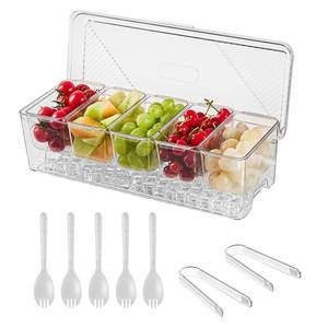 lot 6498 image: beehomay Ice Chilled Condiment Caddy,Stackable Chilled Condiment Containers,Serving Platters with Lid and 5 Removable Compartments,Set of 5 Serving Spoons & 2 Clips (1pack)
