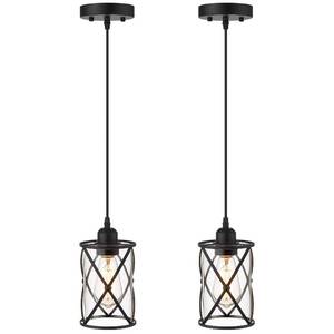 lot 7523 image: Osimir Glass Pendant Lights Kitchen Island 2 Pack, Black Mini Pendant Light with Clear Glass, Farmhouse Industrial Cage Hanging Lighting for Kitchen Sink Dining Room Bathroom, CH9176-1-2PK
