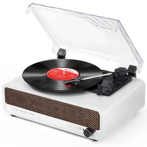 lot 7525 image: Vinyl Record Player with Upgraded Speakers Bluetooth Turntable Support USB AUX-in Headphone RCA Line-Out Auto-Stop 3 Speed Belt-Driven Vintage Portable Vinyl Player Mirror Design