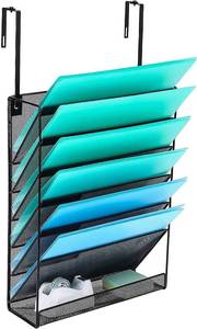 lot 7537 image: Delifox 7-Compartment Wall Mounted Hanging File Organizer Cubicle Wall File Holder Vertical Document Organizer for Office Home, Black